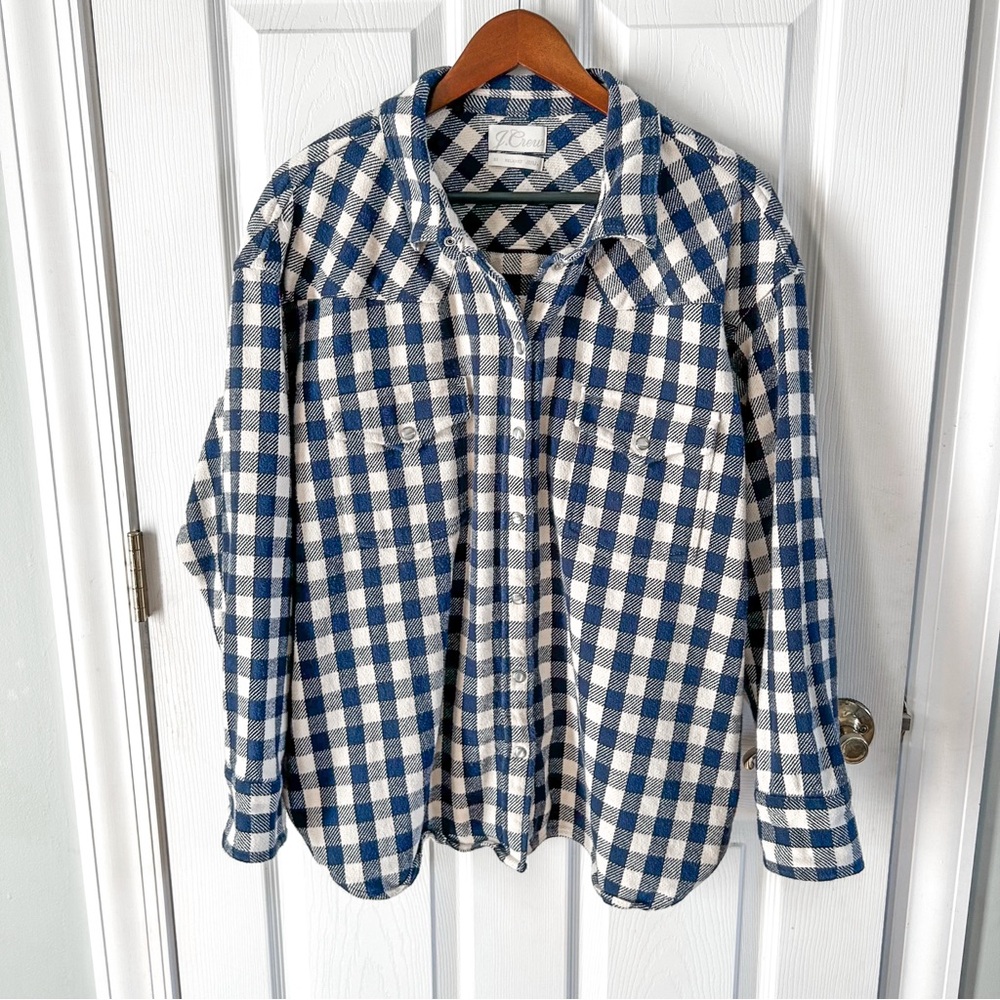 J Crew Oversized Blue and White Plaid Button-Up Shirt
